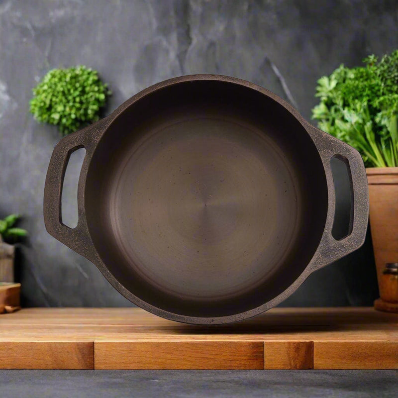 Pre-seasoned Cast iron flat bottom smooth finish cooking pan-Zishta Traditional Cookware
