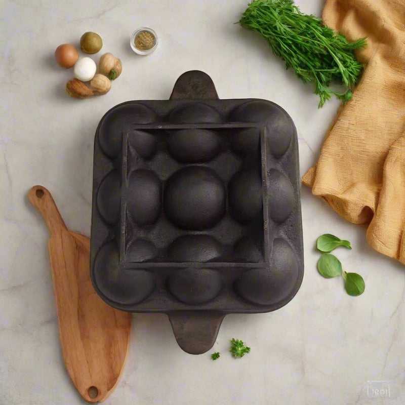 Cast Iron Square Paniyaram Pan – 9 Pits | Paniyarakal for Paddu | Induction Friendly-3