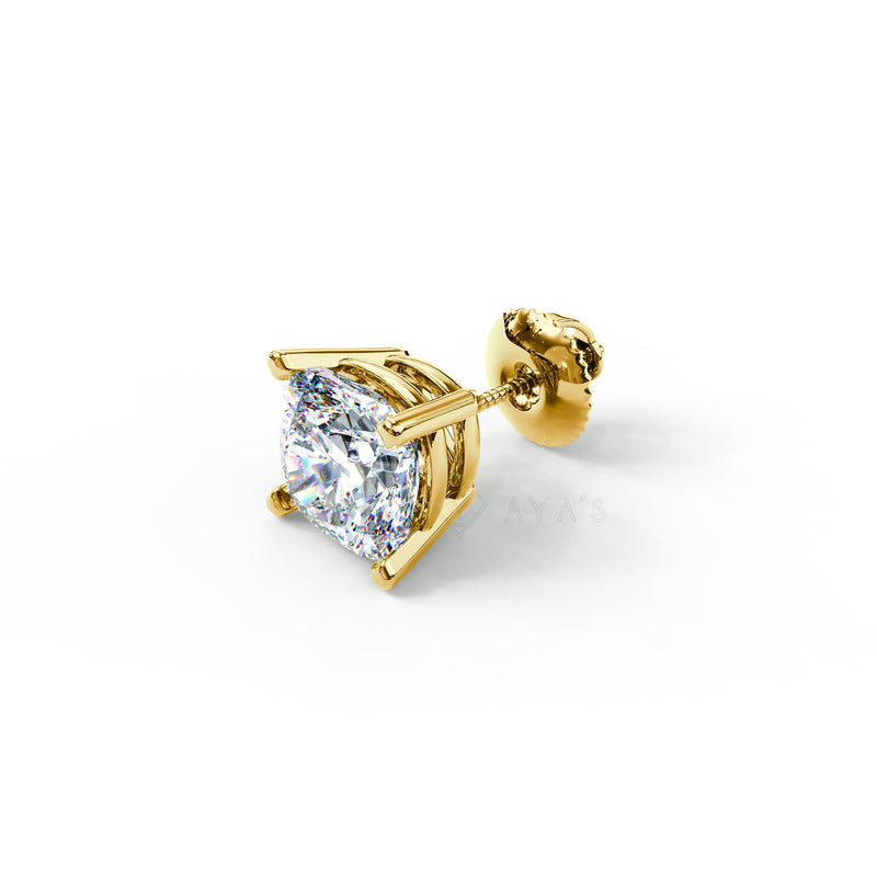 Claw Set Cushion Solitaire CZ Stud Earring (Single Stud) | 925 Sterling Silver, AAAA Grade Cubic Zirconia, Rhodium Plating & Glossy Finish