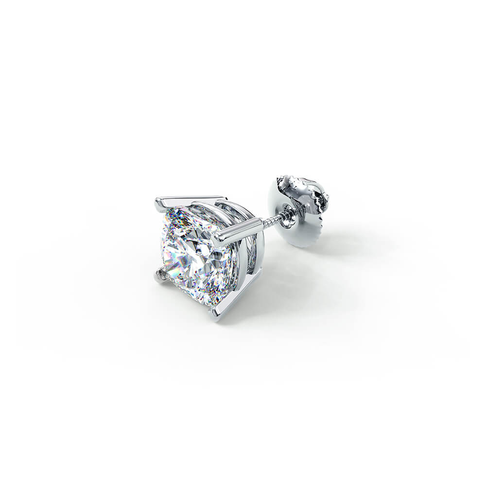 Claw Set Cushion Solitaire CZ Stud Earring (Single Stud) | 925 Sterling Silver, AAAA Grade Cubic Zirconia, Rhodium Plating & Glossy Finish