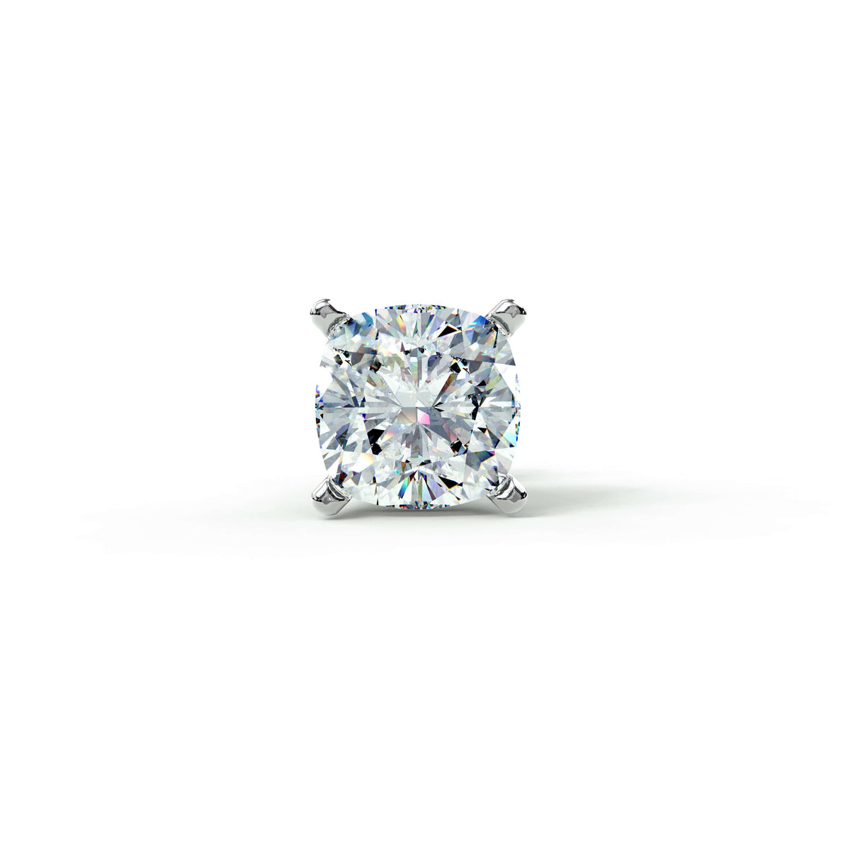 Claw Set Cushion Solitaire CZ Stud Earring (Single Stud) | 925 Sterling Silver, AAAA Grade Cubic Zirconia, Rhodium Plating & Glossy Finish
