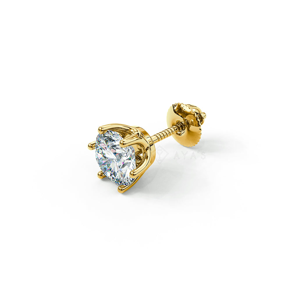 Claw Set Round Solitaire CZ Stud Earring (Single Stud) | 925 Sterling Silver, AAA Grade Cubic Zirconia, Rhodium Plating & Glossy Finish