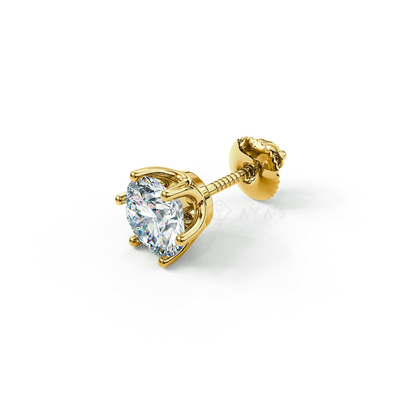 Claw Set Round Solitaire CZ Stud Earring (Single Stud) | 925 Sterling Silver, AAA Grade Cubic Zirconia, Rhodium Plating & Glossy Finish