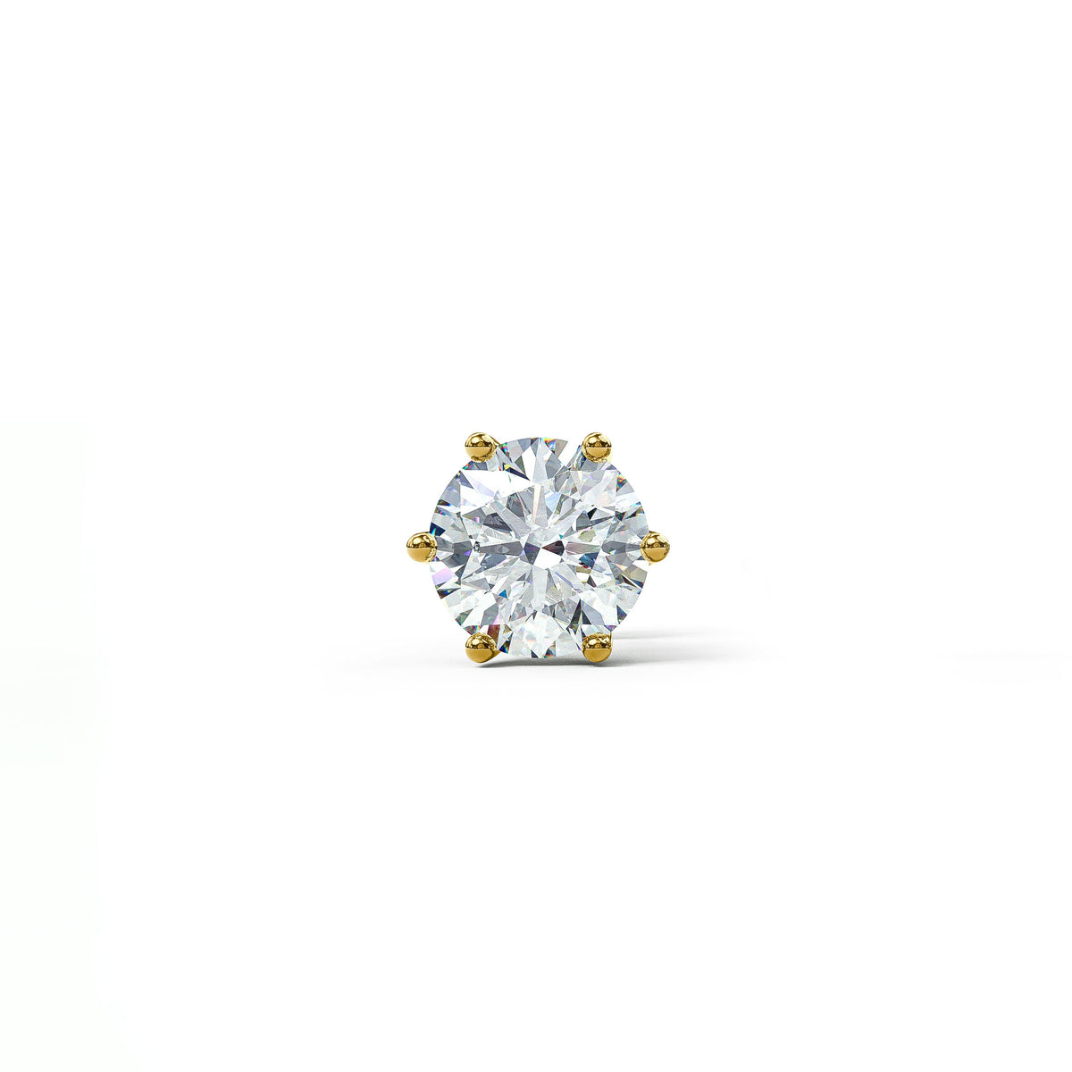 Claw Set Round Solitaire CZ Stud Earring (Single Stud) | 925 Sterling Silver, AAA Grade Cubic Zirconia, Rhodium Plating & Glossy Finish