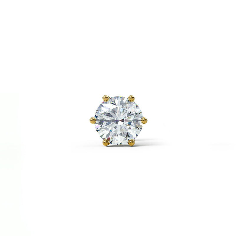 Claw Set Round Solitaire CZ Stud Earring (Single Stud) | 925 Sterling Silver, AAA Grade Cubic Zirconia, Rhodium Plating & Glossy Finish