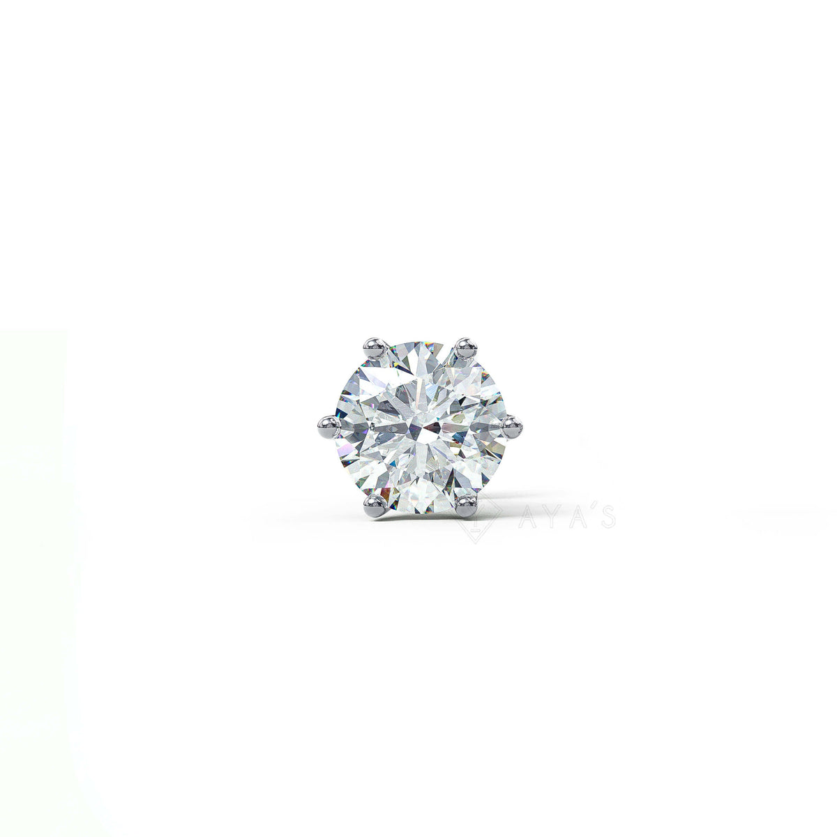 Claw Set Round Solitaire CZ Stud Earring (Single Stud) | 925 Sterling Silver, AAA Grade Cubic Zirconia, Rhodium Plating & Glossy Finish