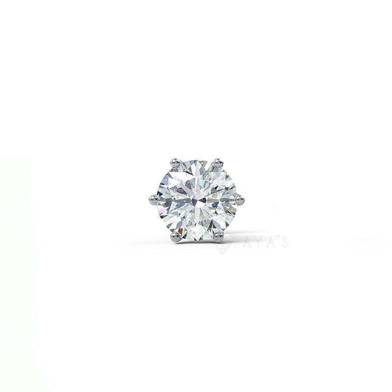 Claw Set Round Solitaire CZ Stud Earring (Single Stud) | 925 Sterling Silver, AAA Grade Cubic Zirconia, Rhodium Plating & Glossy Finish