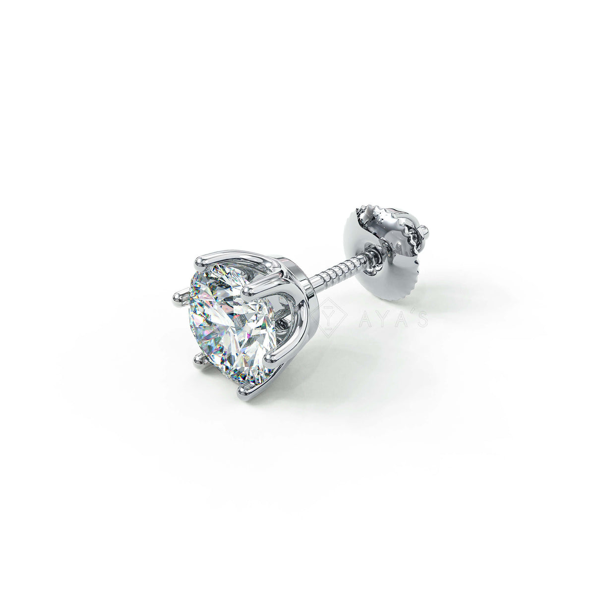 Claw Set Round Solitaire CZ Stud Earring (Single Stud) | 925 Sterling Silver, AAA Grade Cubic Zirconia, Rhodium Plating & Glossy Finish