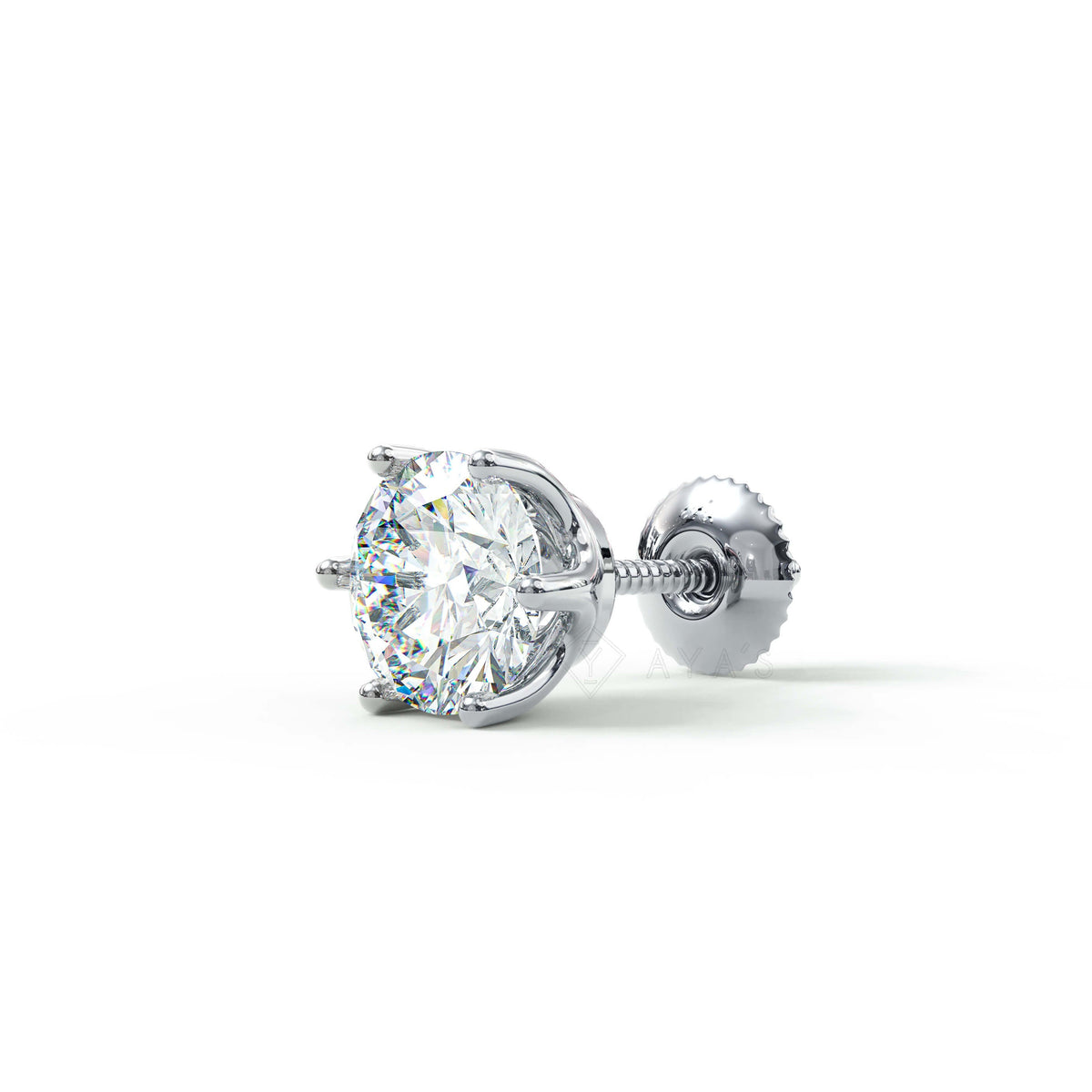 Claw Set Round Solitaire CZ Stud Earring (Single Stud) | 925 Sterling Silver, AAA Grade Cubic Zirconia, Rhodium Plating & Glossy Finish