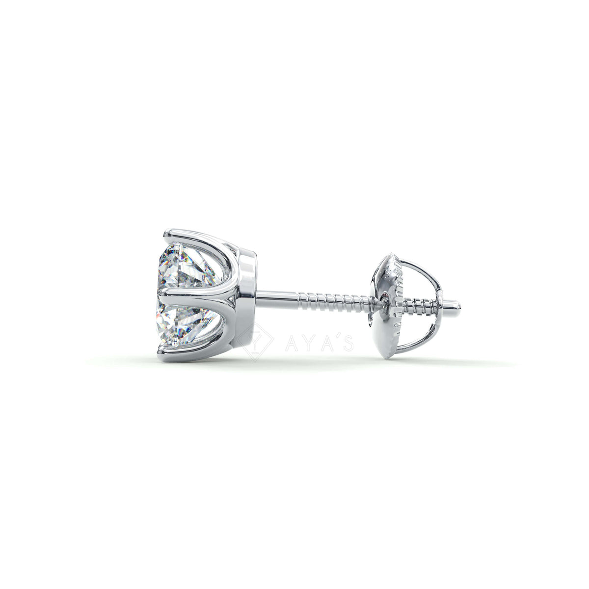 Claw Set Round Solitaire CZ Stud Earring (Single Stud) | 925 Sterling Silver, AAA Grade Cubic Zirconia, Rhodium Plating & Glossy Finish