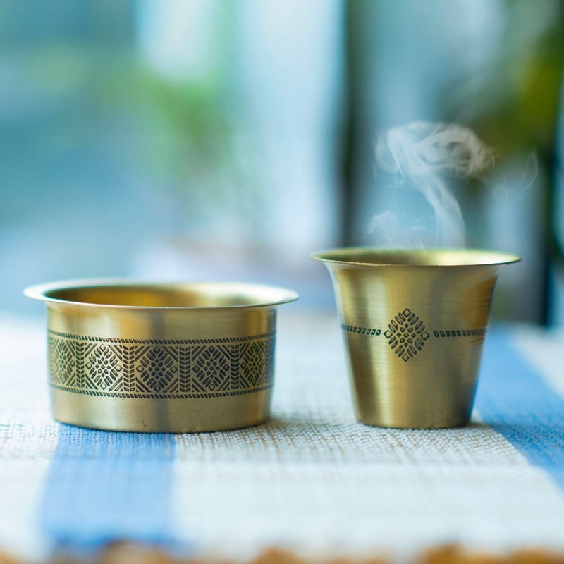 Coffee Dabara Set made with Pure Brass in a Kanjeevaram design theme