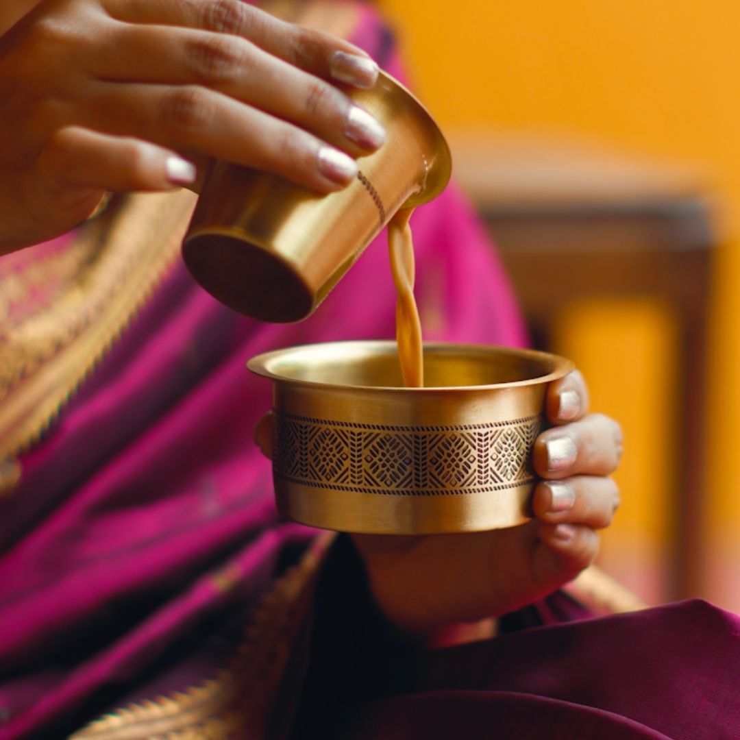 Coffee Dabara Set made with Pure Brass in a Kanjeevaram design theme