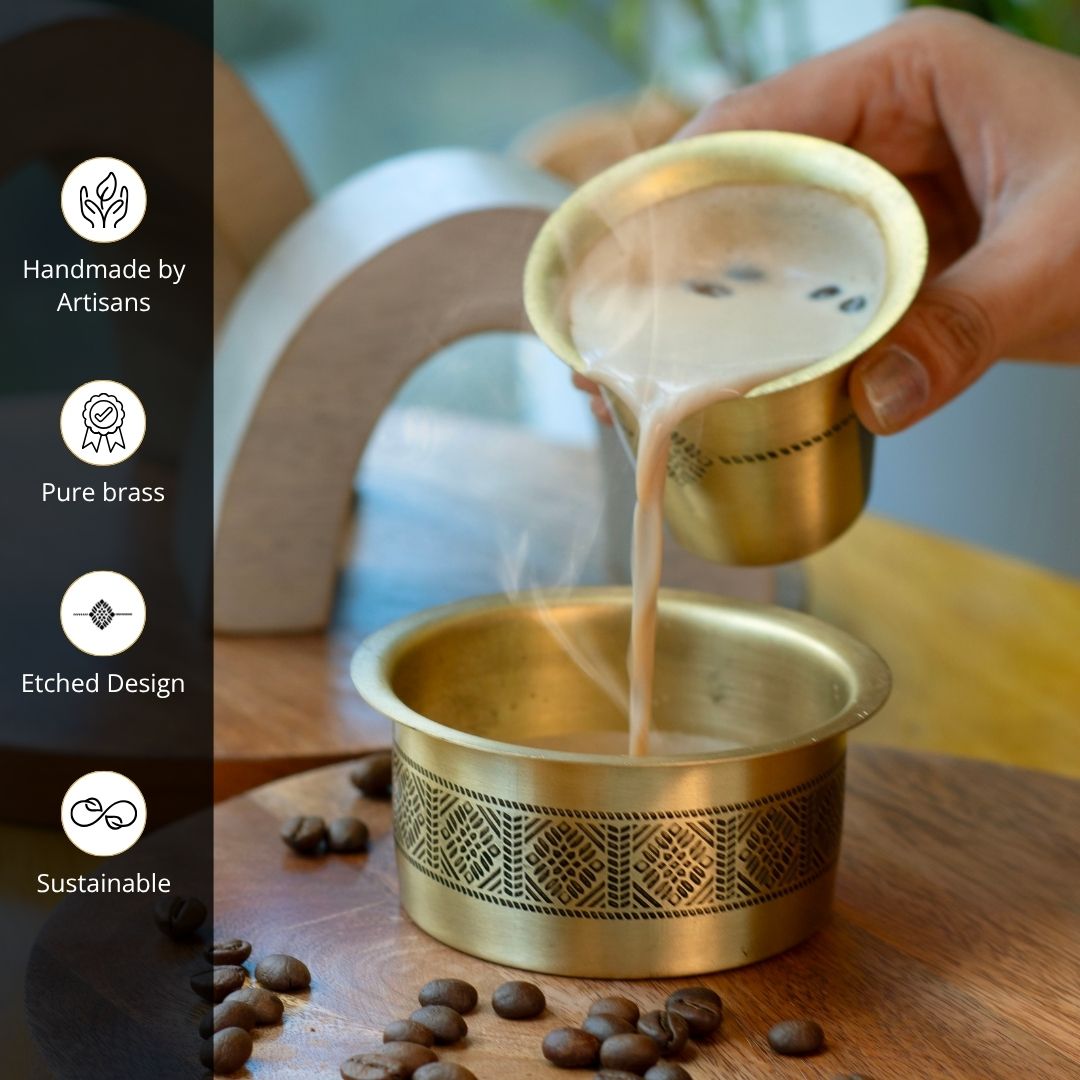 Coffee Dabara Set made with Pure Brass in a Kanjeevaram design theme