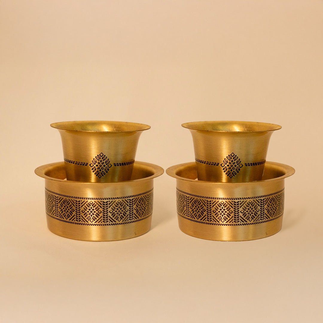 Coffee Dabara Set made with Pure Brass in a Kanjeevaram design theme