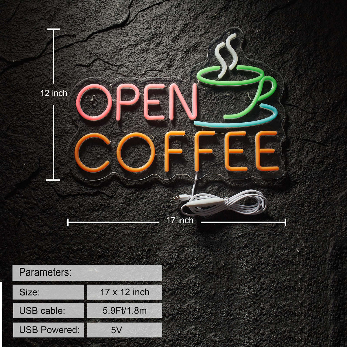 Coffee Open Neon Sign for Wall Décor Dimmable Business Shop with 12v Adapter Neonsignsindia