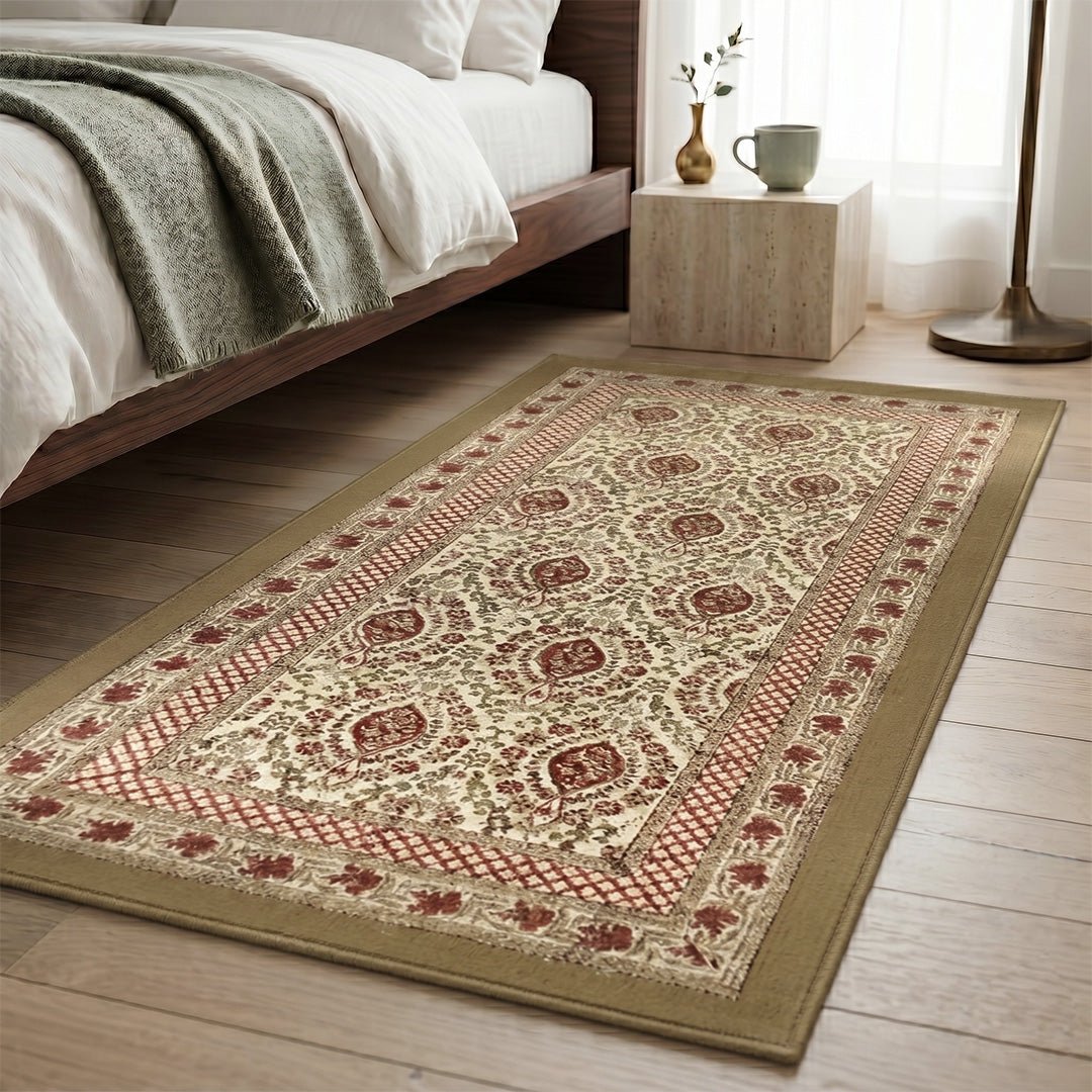 Cotton Floor Rug for Living Room and Bedroom hand block printed in Ivory and Rust Colour | Soft Washable Area Rug