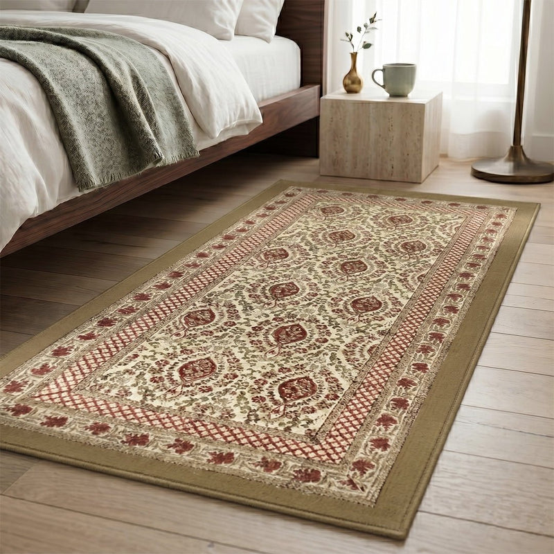 Cotton Floor Rug for Living Room and Bedroom hand block printed in Ivory and Rust Colour | Soft Washable Area Rug