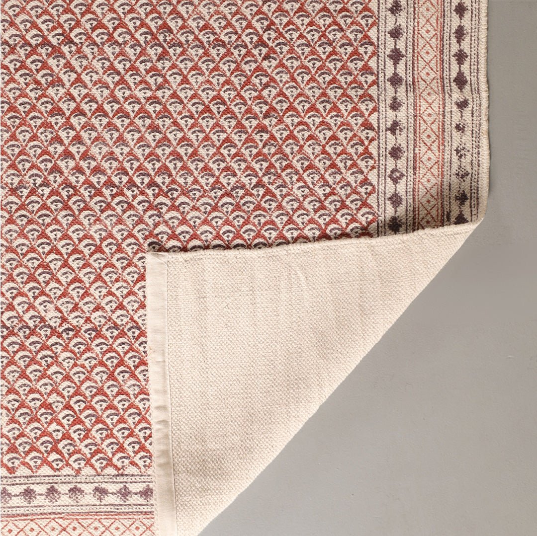 Cotton Floor Rug for Living Room and Bedroom handprinted in Maroon and Black Colour| Soft Washable Area Rug