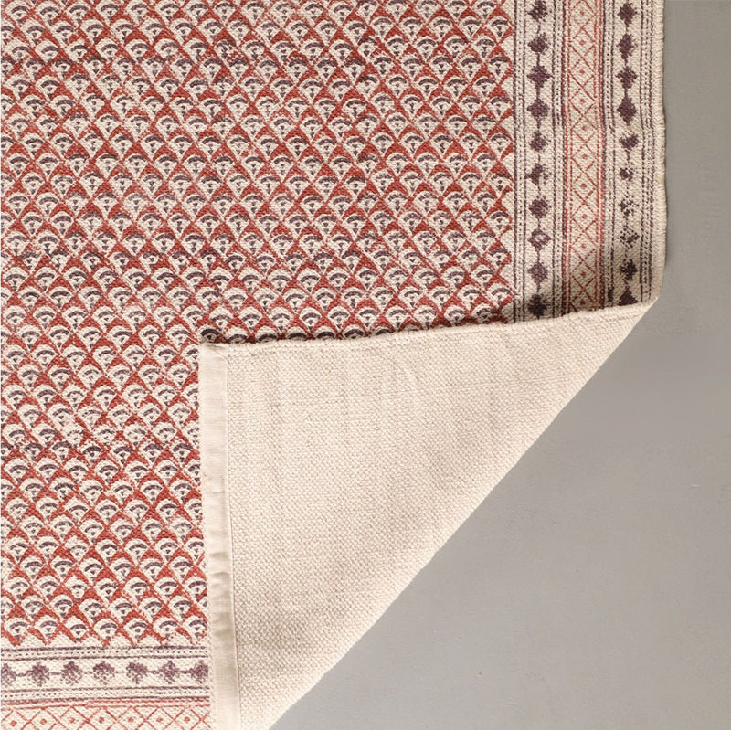 Cotton Floor Rug for Living Room and Bedroom handprinted in Maroon and Black Colour| Soft Washable Area Rug