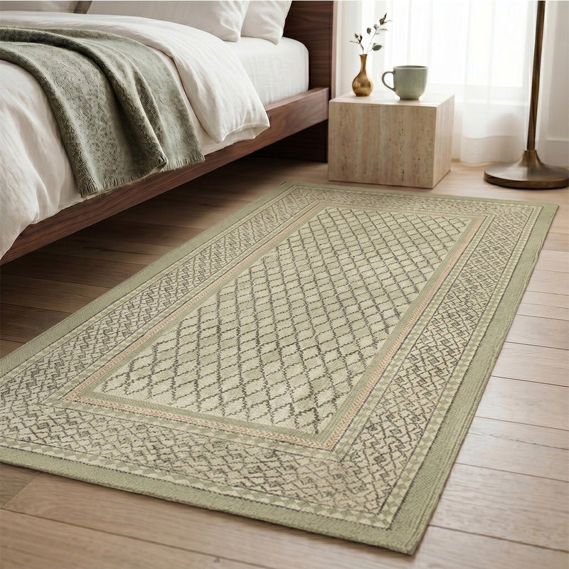 Cotton Floor Rug hand block printed in Aqua Green for Living Room and Bedroom| Soft Washable Area Rug