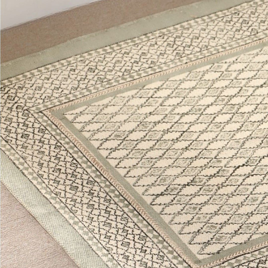 Cotton Floor Rug hand block printed in Aqua Green for Living Room and Bedroom| Soft Washable Area Rug
