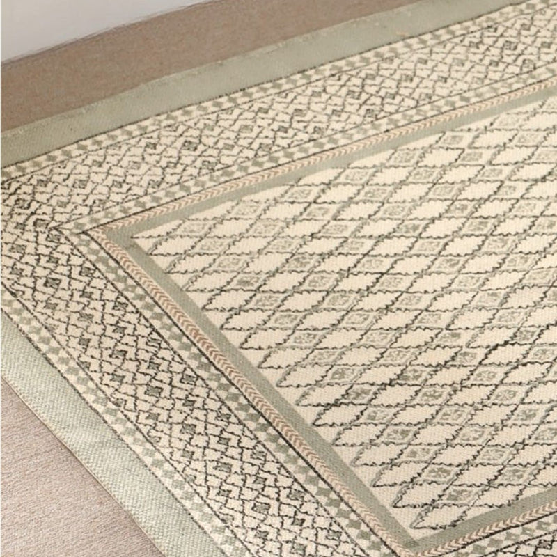 Cotton Floor Rug hand block printed in Aqua Green for Living Room and Bedroom| Soft Washable Area Rug