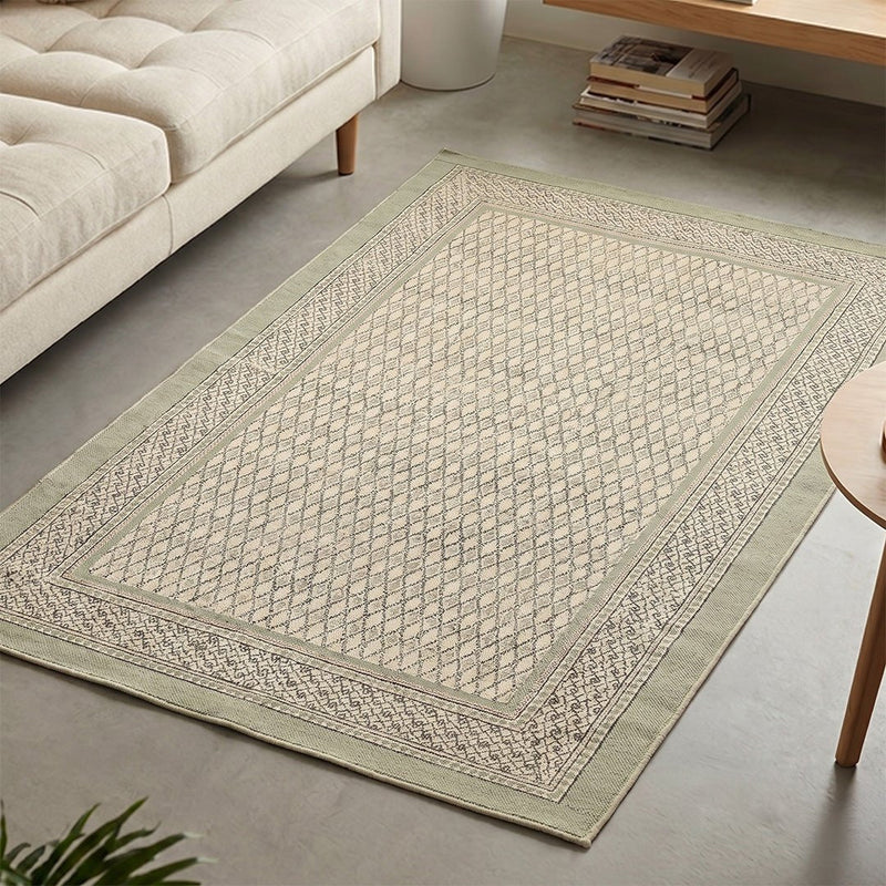 Cotton Floor Rug hand block printed in Aqua Green for Living Room and Bedroom| Soft Washable Area Rug