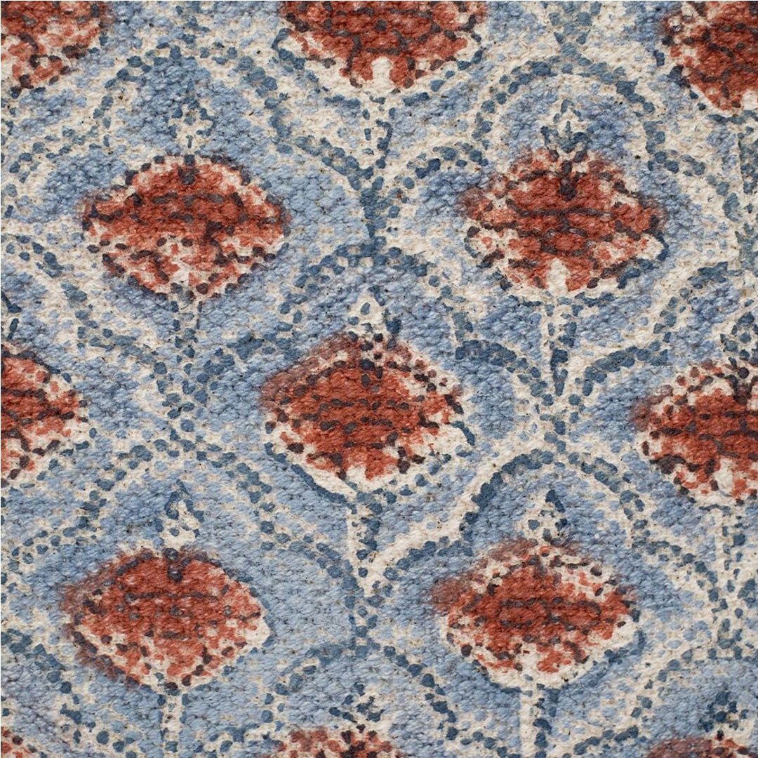 Cotton Floor Rug hand block printed in Blue and Dusty Pink Colours with a Floral Design for Living Room and Bedroom| Soft Washable Area Rug