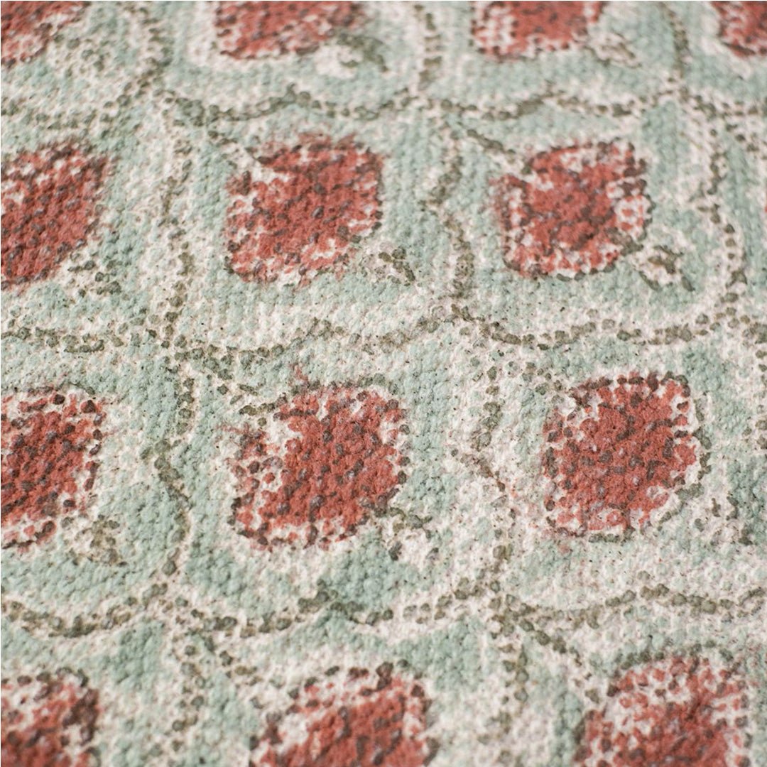 Cotton Floor Rug hand block printed in Green and Dusty Pink Colours with a Floral Design for Living Room and Bedroom| Soft Washable Area Rug