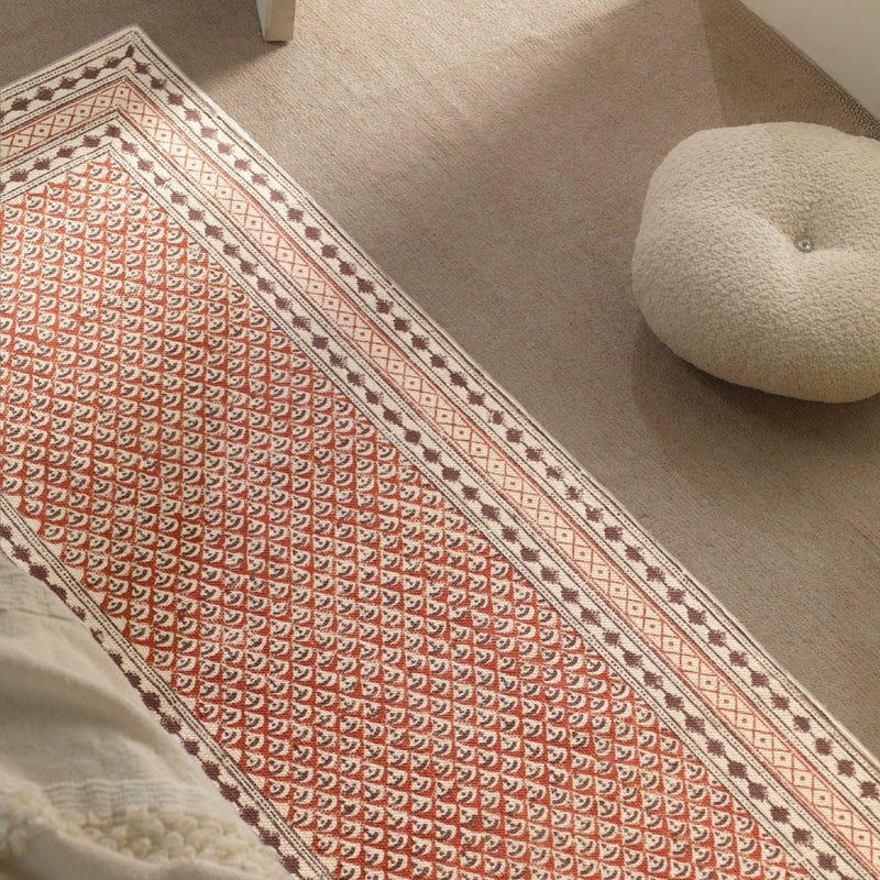 Cotton Floor Rug for Living Room and Bedroom handprinted in Maroon and Black Colour| Soft Washable Area Rug