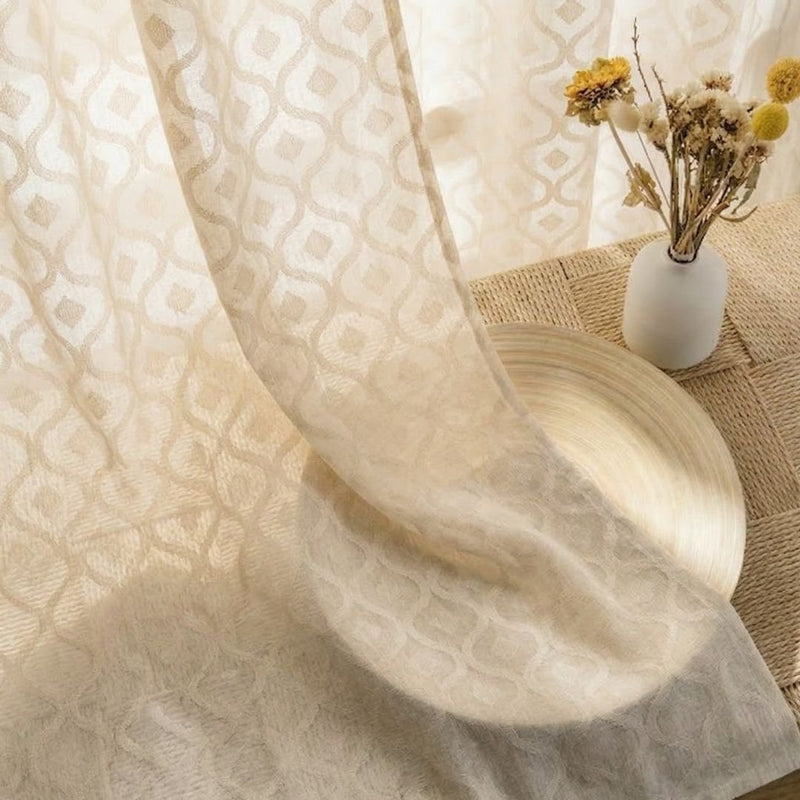 Cotton Semi Sheer Window Curtains |5 and 7 Feet | Handwoven Beige and White Cutwork| Handmade In India - 7 Feet / Pack Of 1 / White