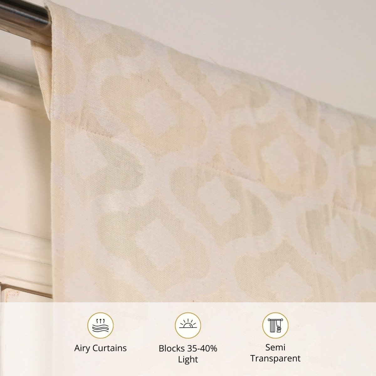 Cotton Semi Sheer Window Curtains |5 and 7 Feet | Handwoven Beige and White Cutwork| Handmade In India - 7 Feet / Pack Of 1 / White