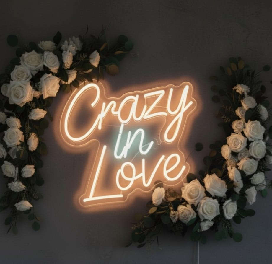 “Crazy in Love” LED Neon Sign – Romantic Décor for Weddings & Couple Spaces Neonsignsindia