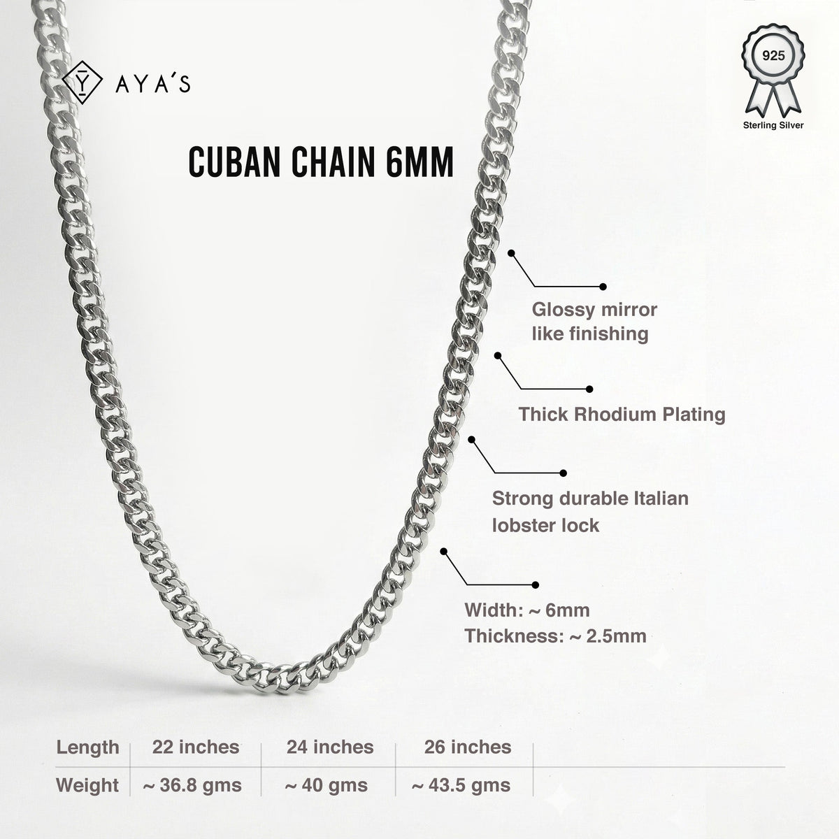 925 Silver Cuban Chain - 6 mm
