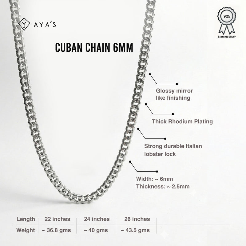 925 Silver Cuban Chain - 6 mm