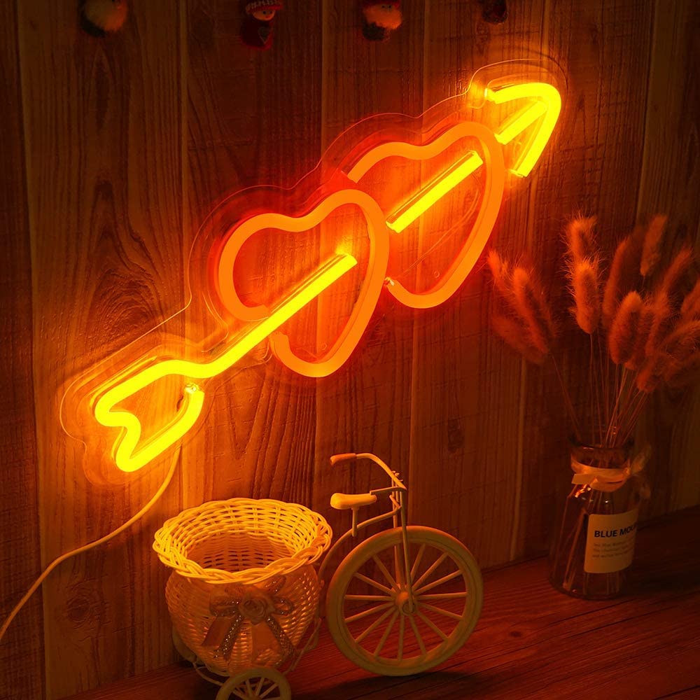 Cupid Heart Arrow Neon Light – Romantic Wall Decor LED Neon Light for Home Decoration,Bedroom, Lounge, Office, Wedding, Christmas, Valentine’s Day Party (6 x 16 Inches) Neonsignsindia