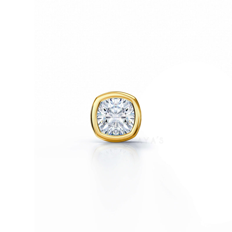 Cushion Solitaire CZ Stud Earring (Single Stud) | 925 Sterling Silver, AAAA Grade Cubic Zirconia, Rhodium Plating & Glossy Finish