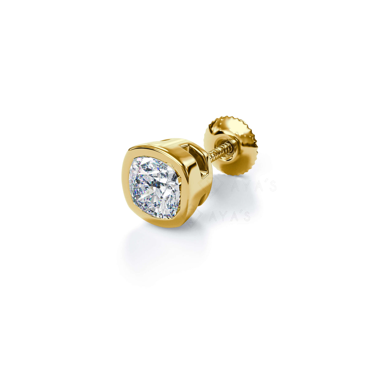 Cushion Solitaire CZ Stud Earring (Single Stud) | 925 Sterling Silver, AAAA Grade Cubic Zirconia, Rhodium Plating & Glossy Finish