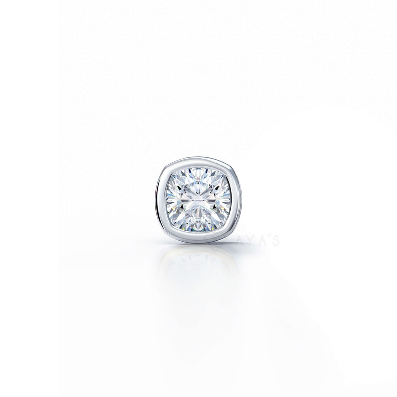 Cushion Solitaire CZ Stud Earring (Single Stud) | 925 Sterling Silver, AAAA Grade Cubic Zirconia, Rhodium Plating & Glossy Finish