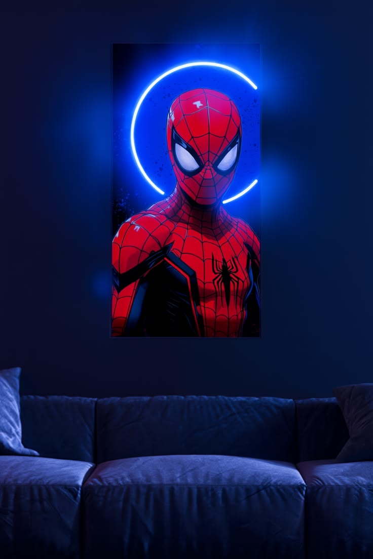Spider-Man Neon Glow Wall Art – Blue Aura UV Poster - LED Neon Sign