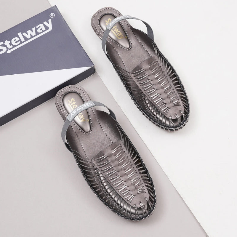 Metallic Gray Handcrafted Clogs-4