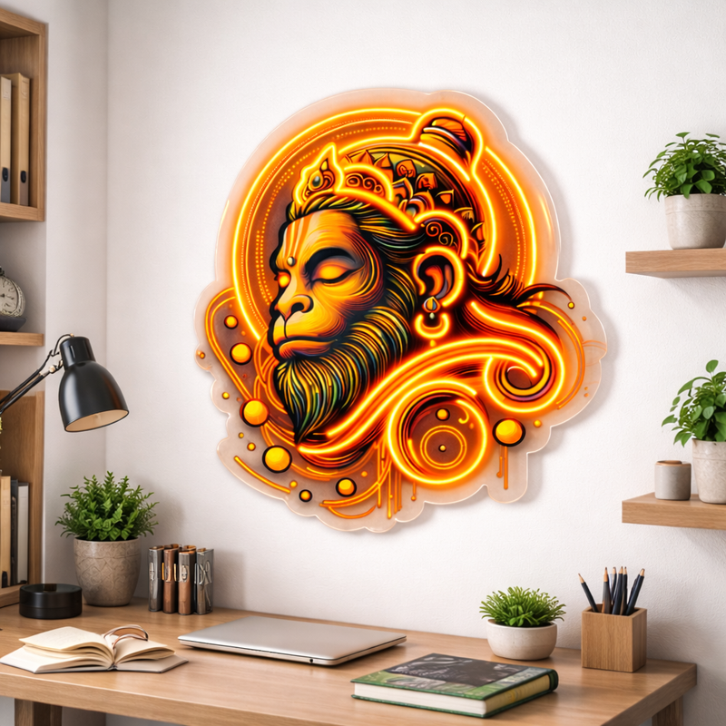 Divine Hanuman Neon Art – Radiant Orange Spiritual Wall Decor Neonsignsindia