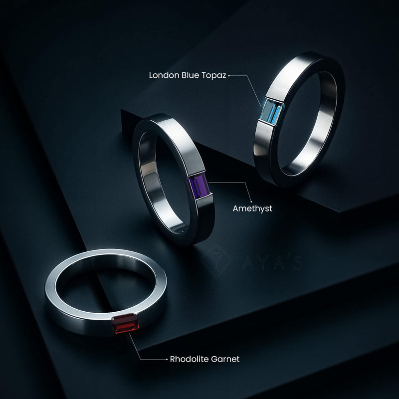Diza Mens Ring | 925 Sterling Silver, Natural Gemstone, Rhodium Plating & Glossy Finish