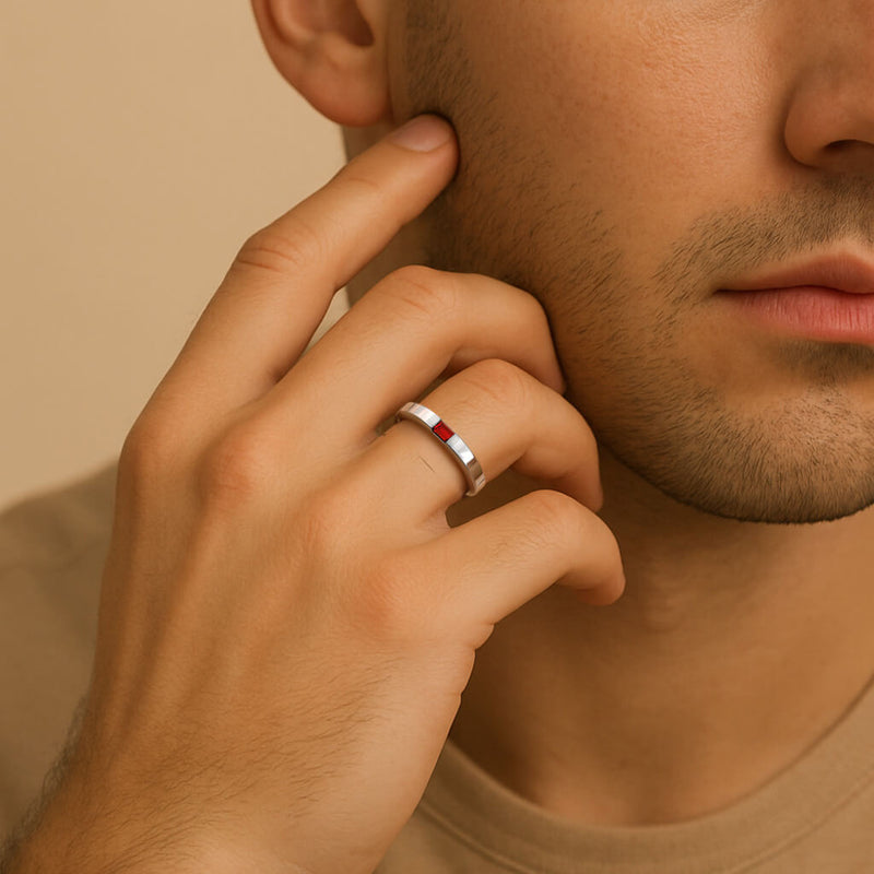 Diza Mens Ring | 925 Sterling Silver, Natural Gemstone, Rhodium Plating & Glossy Finish