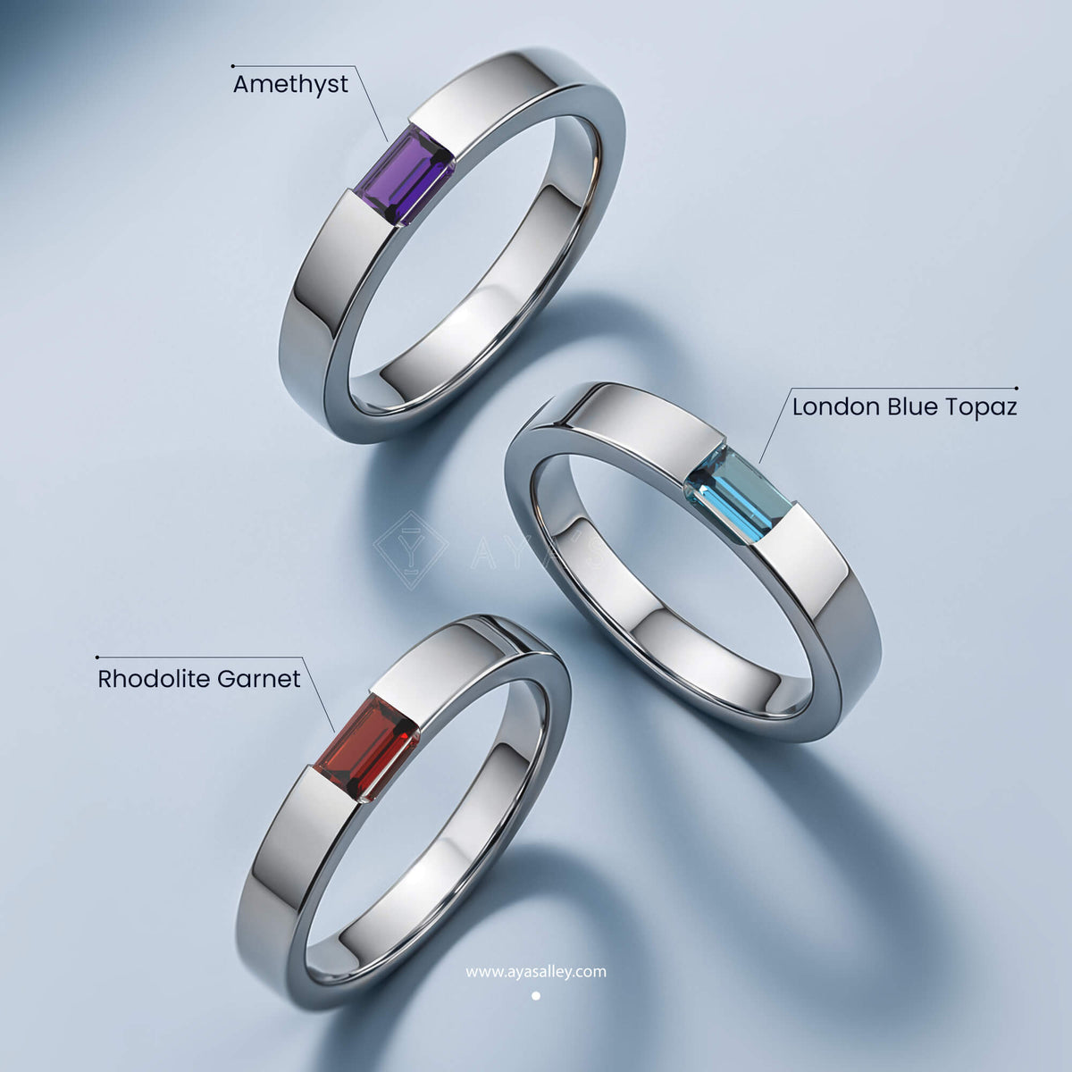 Diza Mens Ring | 925 Sterling Silver, Natural Gemstone, Rhodium Plating & Glossy Finish