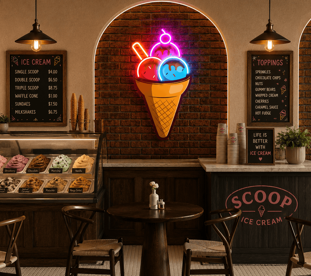 Double Scoop Ice Cream Neon Sign Neonsignsindia