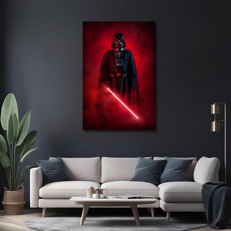 Darth Vader LED Neon Wall Art | Star Wars UV Print with Red Lightsaber | Premium Neon Decor-1