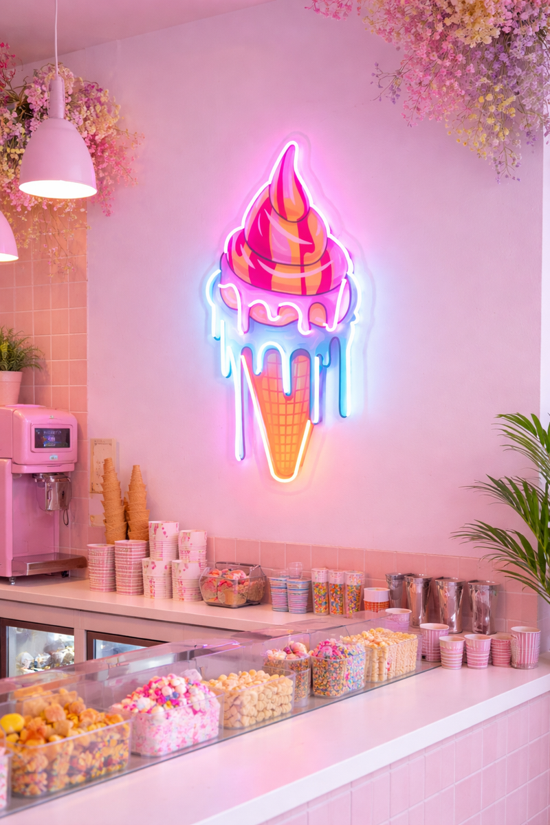 Dripping Ice Cream Neon Sign – Candy Glow Wall Light | Neon Signs India — Image 1