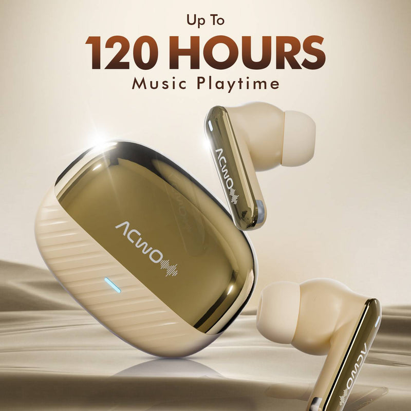 ACwO DwOTS 333 Hybrid ANC 48dB, 120H Playtime, Dual Pairing, 10mm Drivers Bluetooth Headset (Champagne Gold, True Wireless)