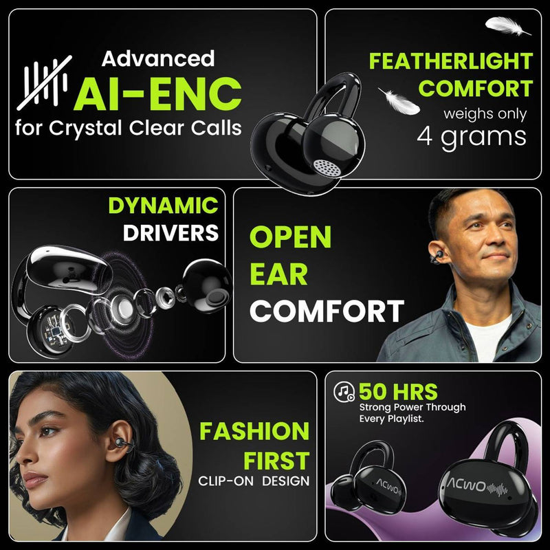 ACwO DwOTS Flow Open-Ear Listening, 50h Playtime ENC, Dual Connectivity, OWS Bluetooth Headset